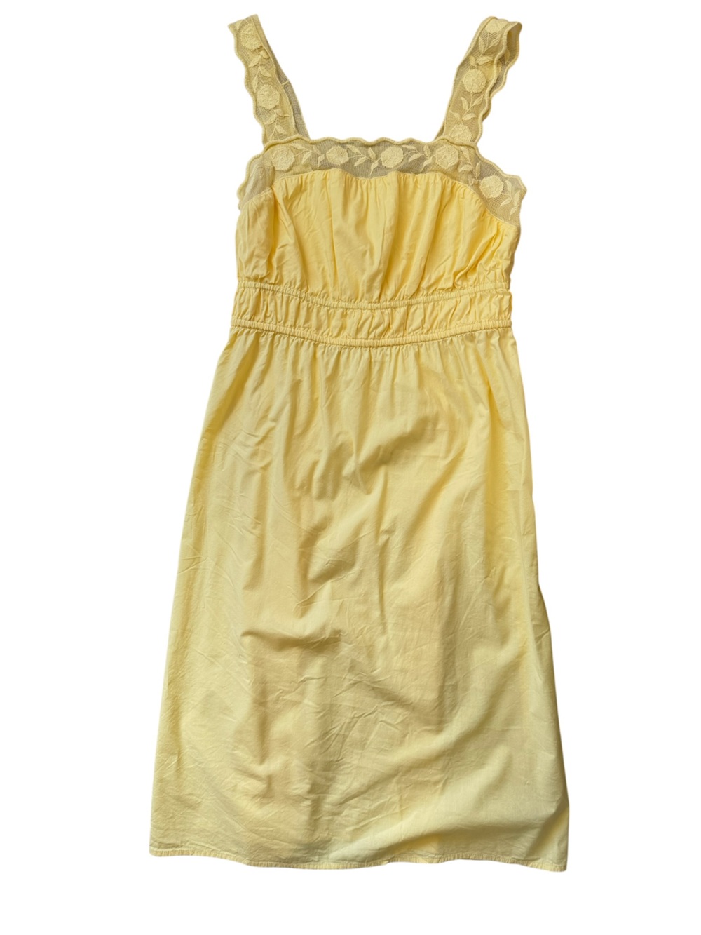 Butter Yellow Midi Sundress Womens M Cottagecore Lace Trim Dress Scoop Old Navy